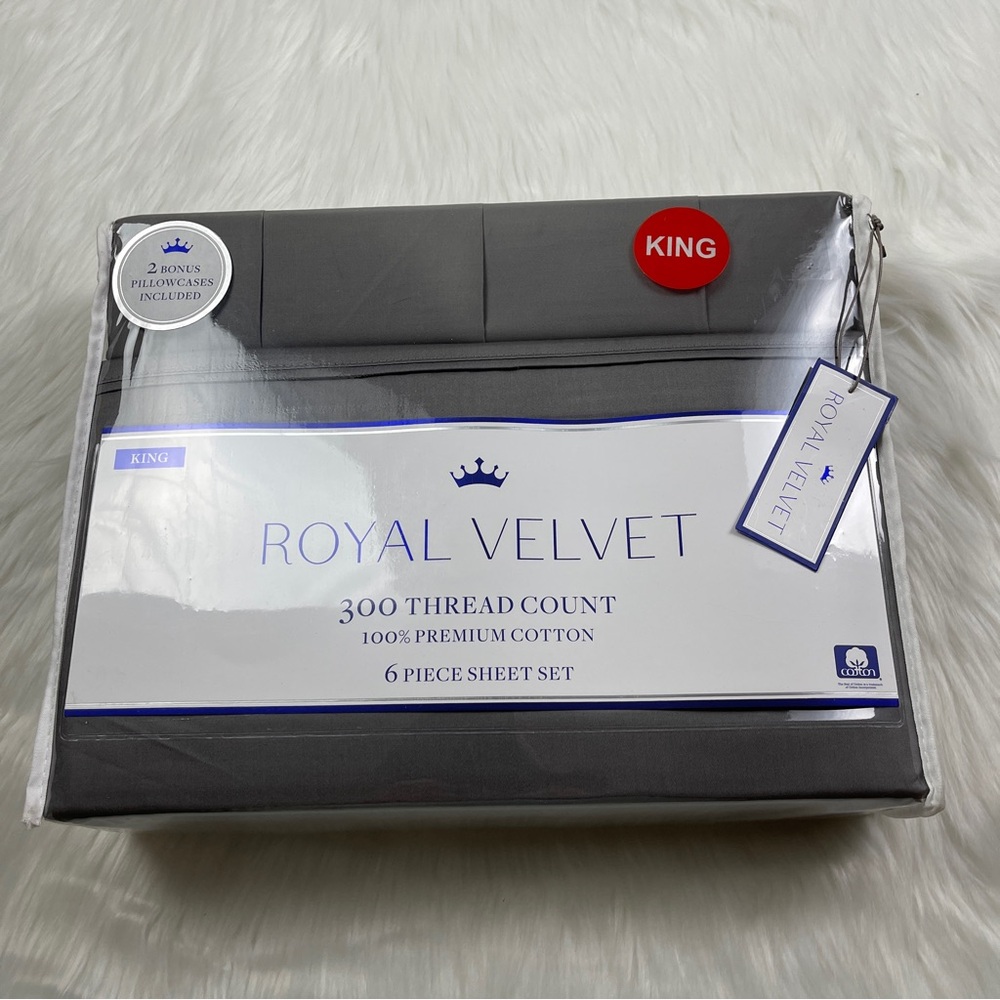 Royal Velvet 6-piece Dark Gray Premium Cotton King Size Bed Sheets NWT